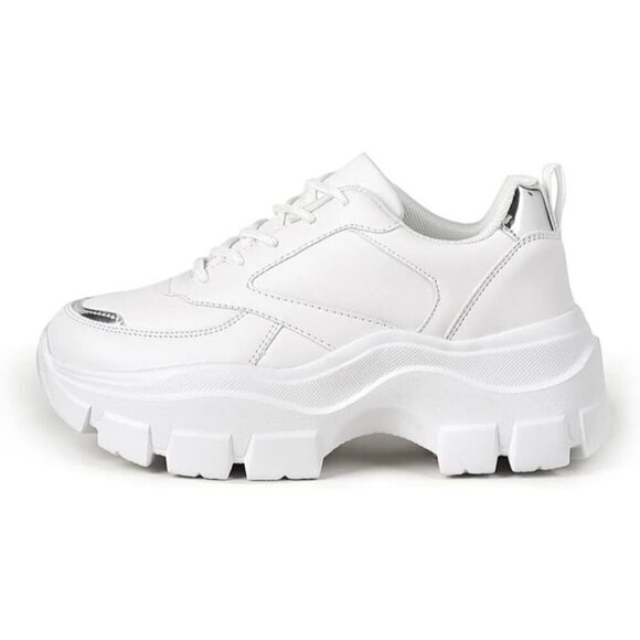 Women's Chunky Platform Sneakers Lace-Up Casual Fashion Walking Sport  Shoes - Picture 1 of 9